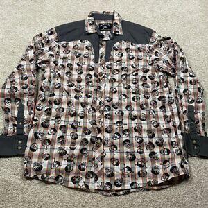 Rock Roll N Soul Shirt Mens L Skulls AOP Lightweight Western Grunge Y2K Biker